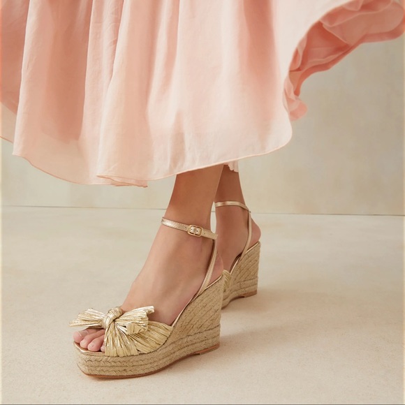 Loeffler Randall | Shoes | Loeffler Randall Peri Gold Pleated Wedge  Espadrillesandal Heel Sz 38 | Poshmark